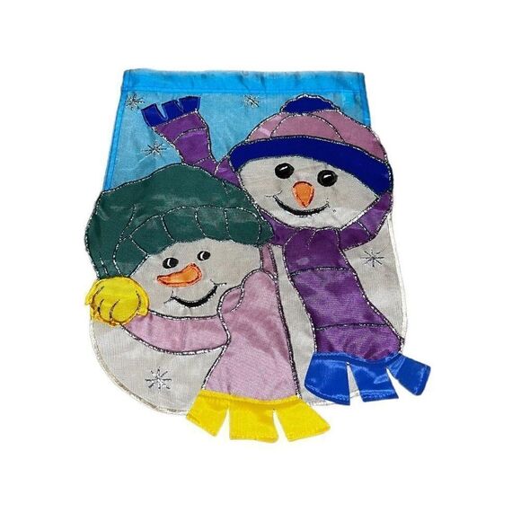 Small Snowmen Christmas garden Flag Hats and Scarves Winter Day Welcome - Picture 1 of 3